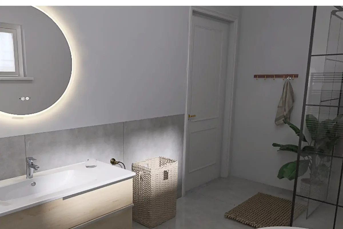 Rendering Badezimmer grau holz schwarz
